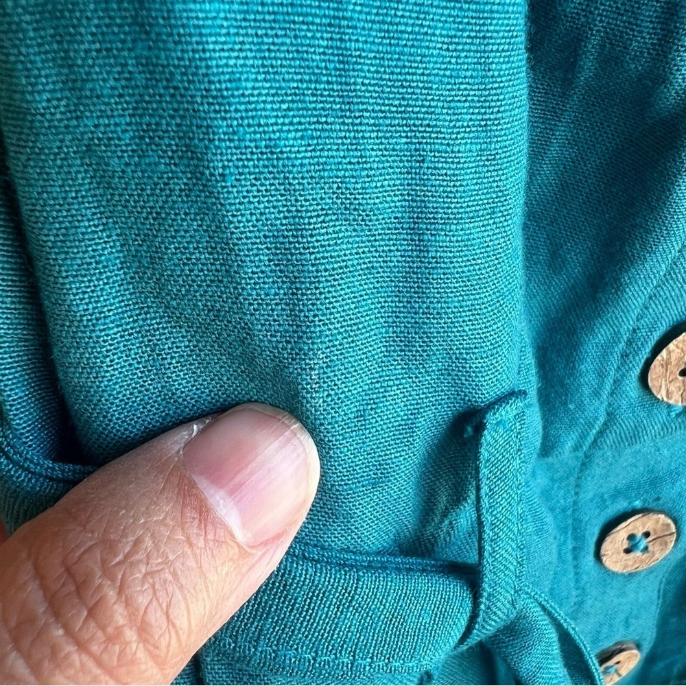 ROXY Mind Trip Jumpsuit Sz S Biscay Bay Teal Waist Tie Smocked Back Linen Blend - Picture 5 of 10